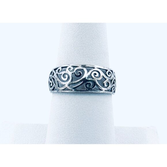 Vintage Estate Sterling Silver 925 Scroll Wide Band Ring Size 8, 2.6g NR Marked - Picture 1 of 12